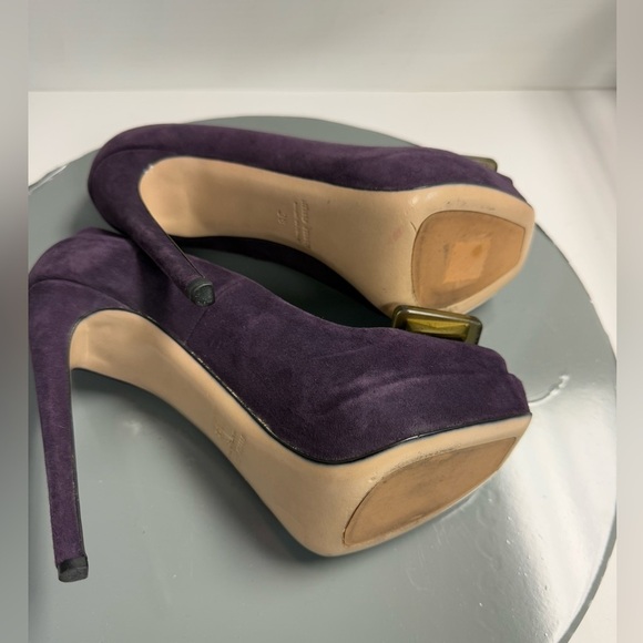 Miu Miu Purple Suede Crystal Embellished Peep Toe Platform Pumps Size 38 - Picture 8 of 11